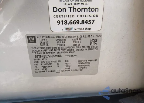 2013 Cadillac Srx Luxury Collection z USA, uszkodzony, nr VIN 3GYFNGE35DS531078